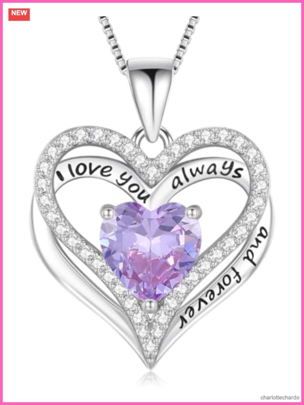 925 Sterling Silver Heart CZ Necklace Engraved I Love You Pendant